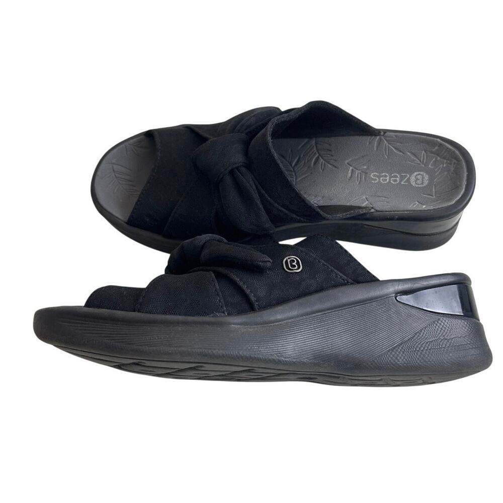 Bzees Black Bow Slide Sandals 8.5M Wedge Comfort Slip On EU 39 - Picture 2 of 7